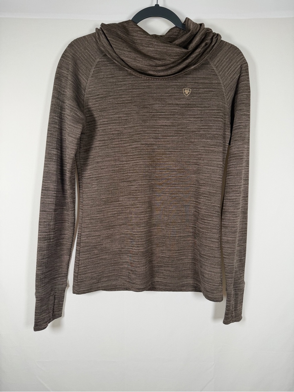 Ariat Brown Marled Gridwork Cowl Neck Top - Granola, Outdoors, Base layer